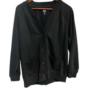 GAP Varsity Fleece Cardigan | Size S | Black Button-Up Lounge Sweater